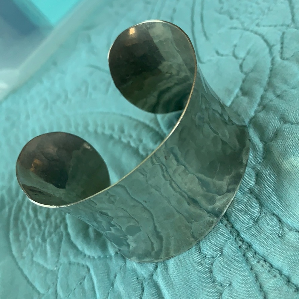 Silver hammered metal cuff bracelet